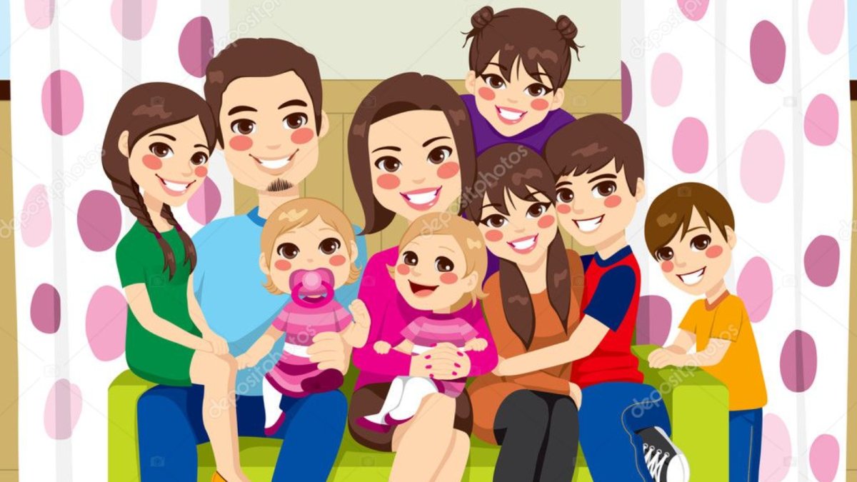 Мультяшная многодетная семья