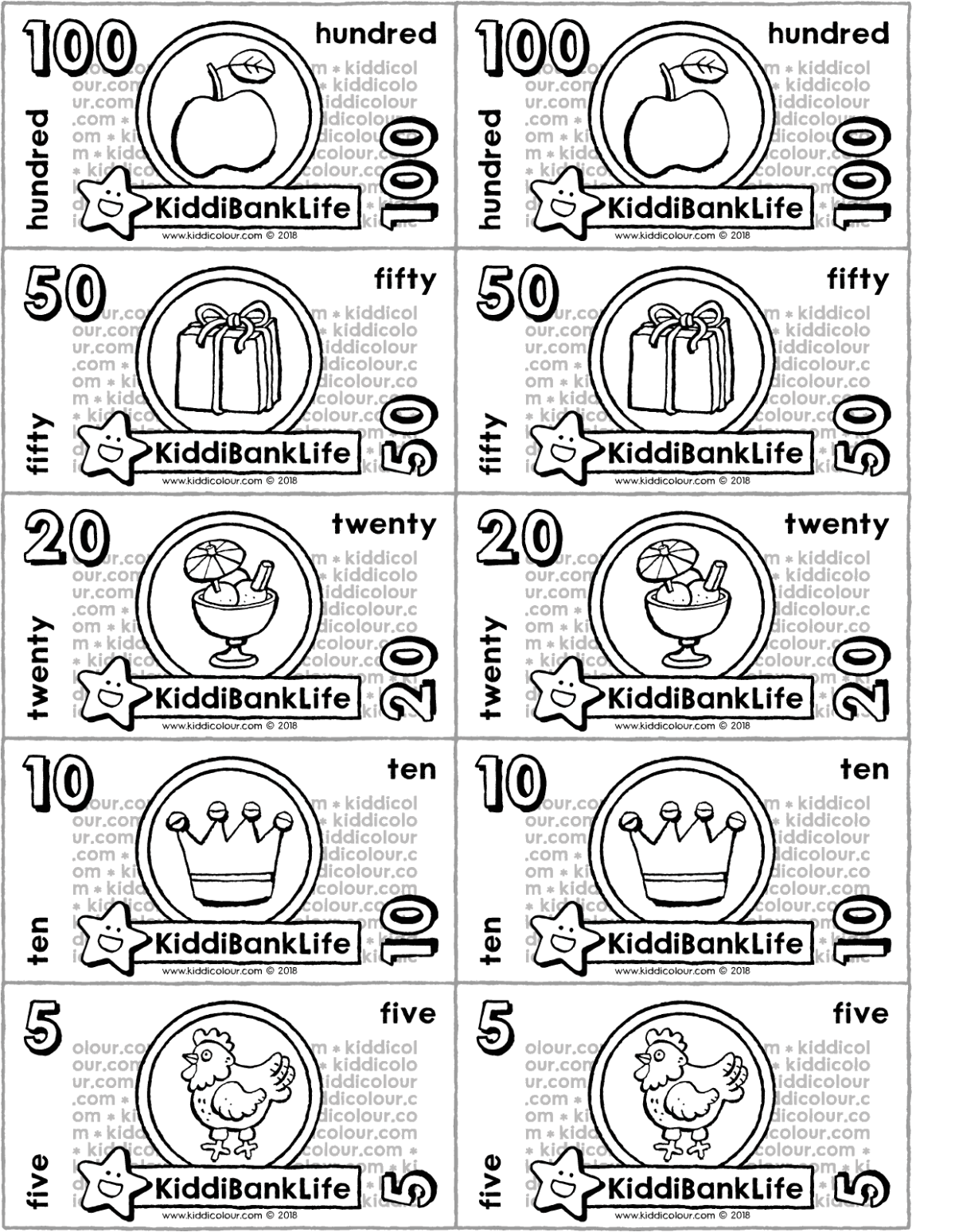 Бумажные деньги для игры в магазин распечатать черно белые