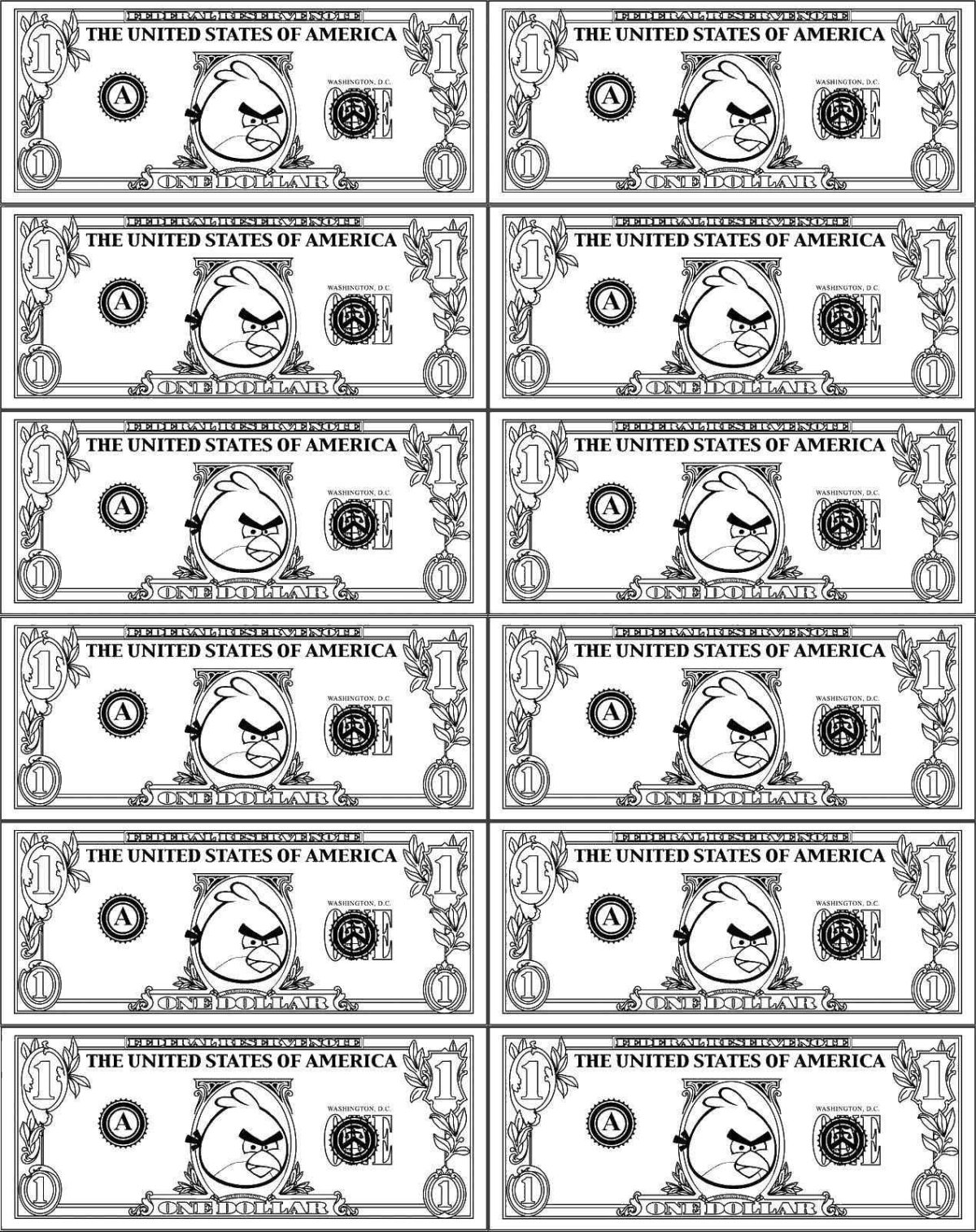 Раскраска деньги для детей