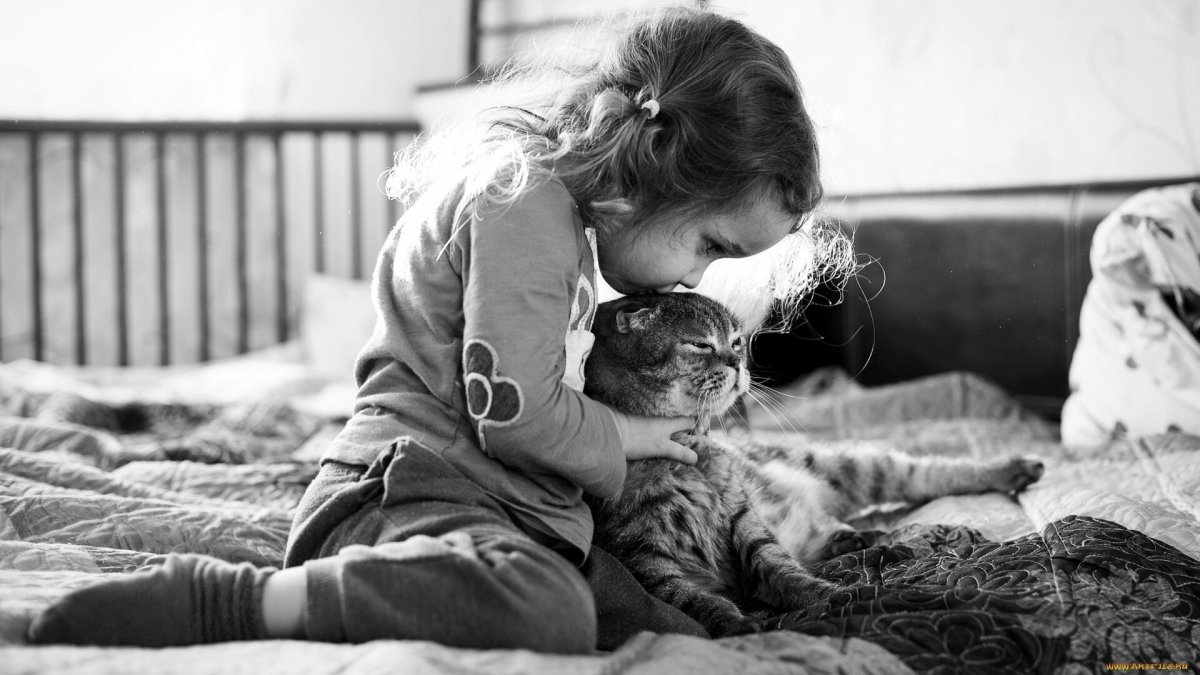Девушка целует кота