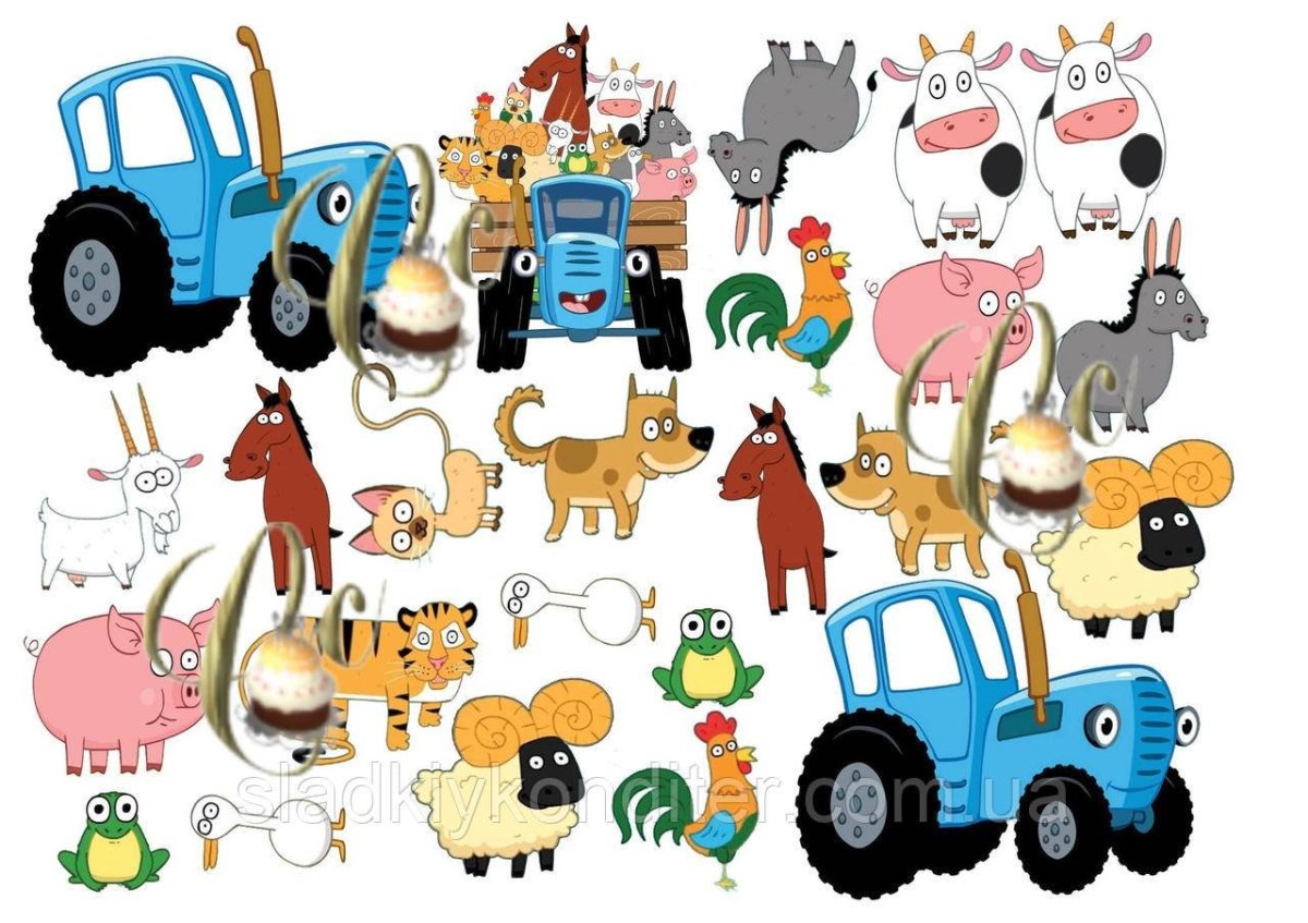 Синий трактор макет для торта