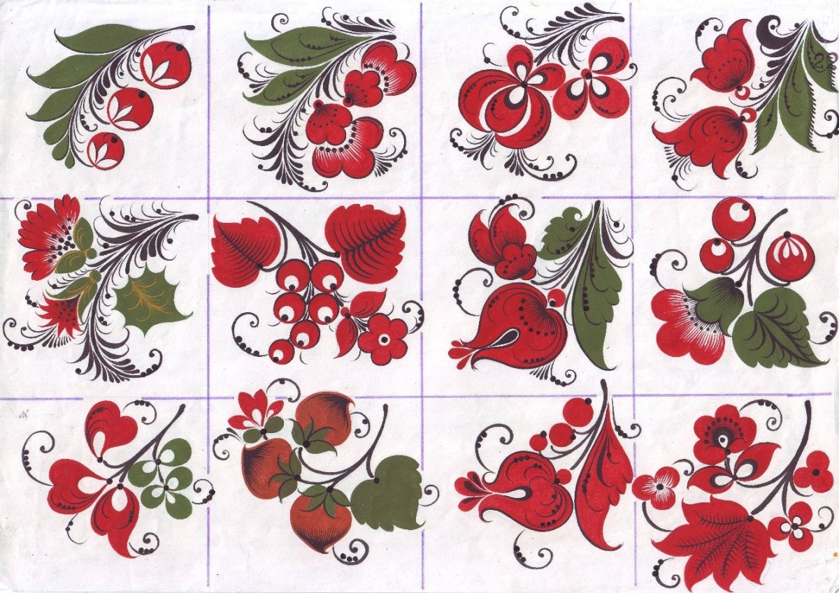 Элементы верховой хохломской росписи