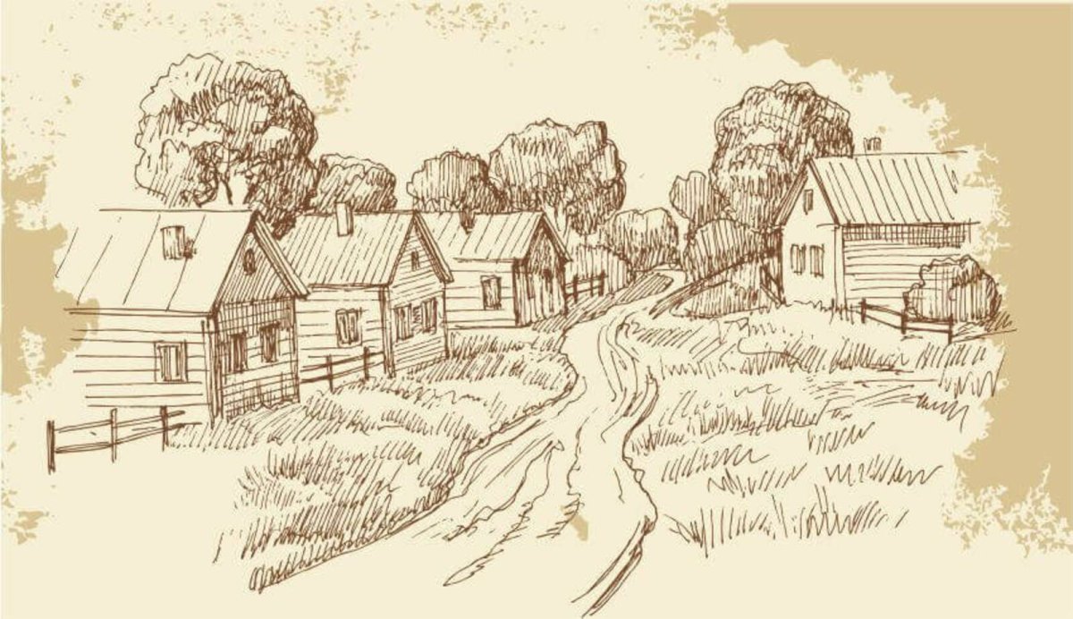 Векторные пейзажи деревни