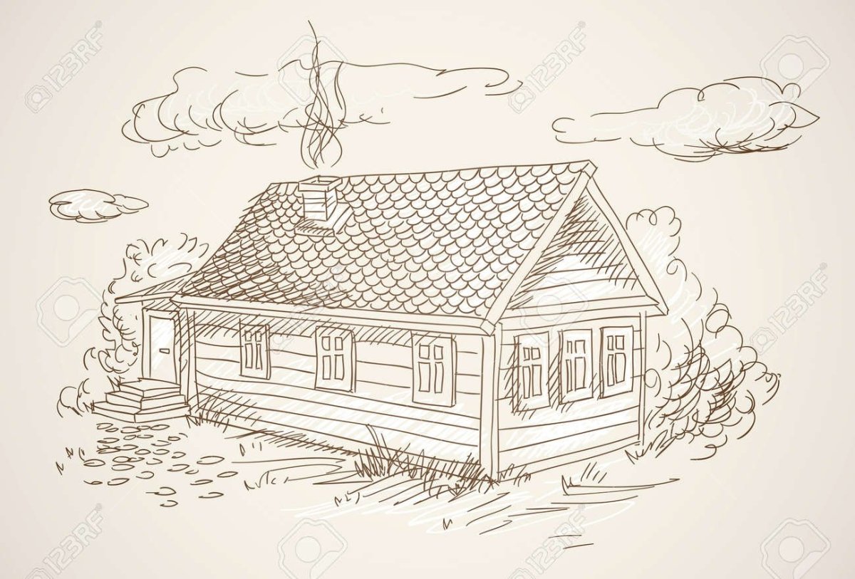 Деревенский домик карандашом