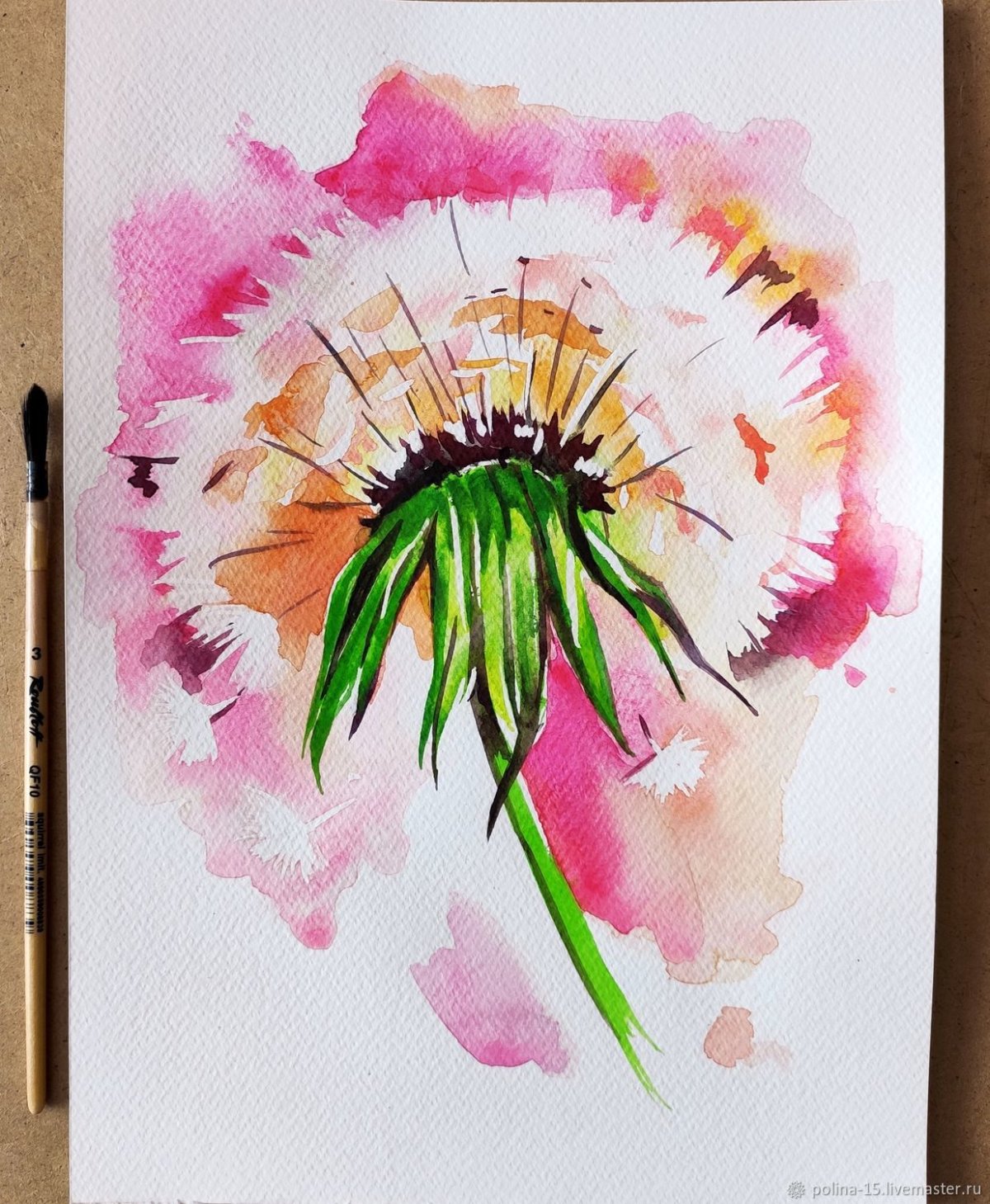 Рисунок акварелью одуванчик в скетчбук