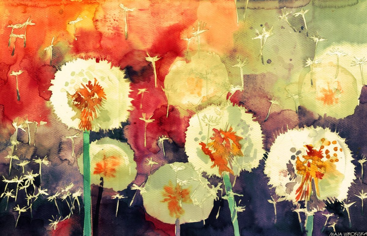 Одуванчики акварелью абстракция
