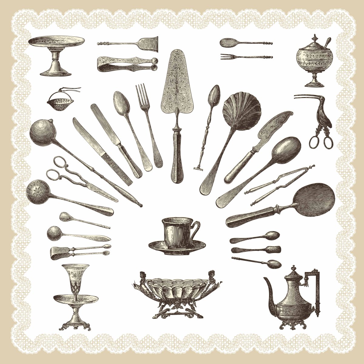 Посуда Винтажная иллюстрация