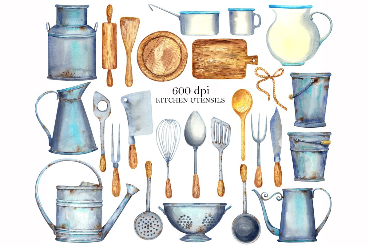 Кухонная утварь акварель
