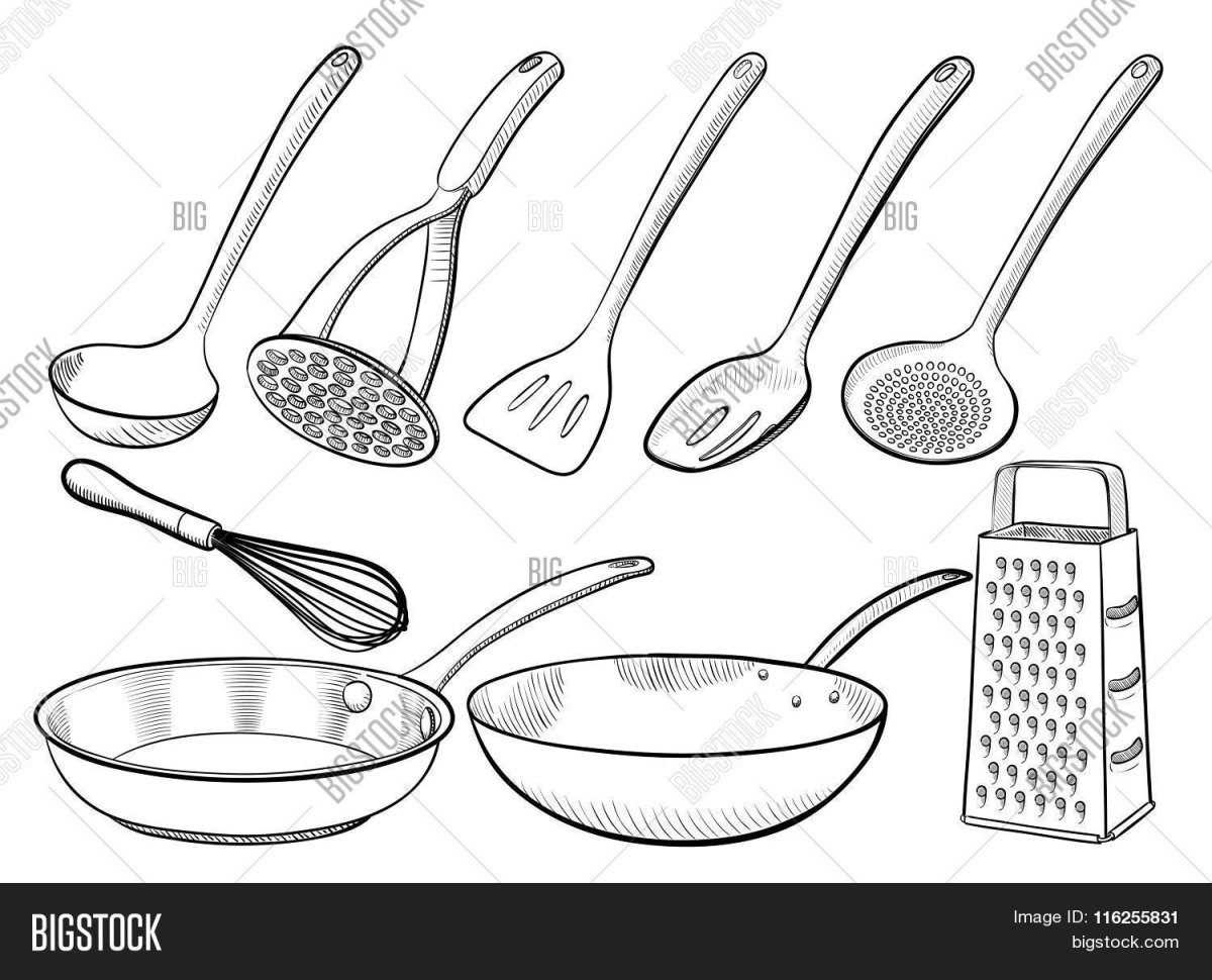Раскраска кухонные принадлежности