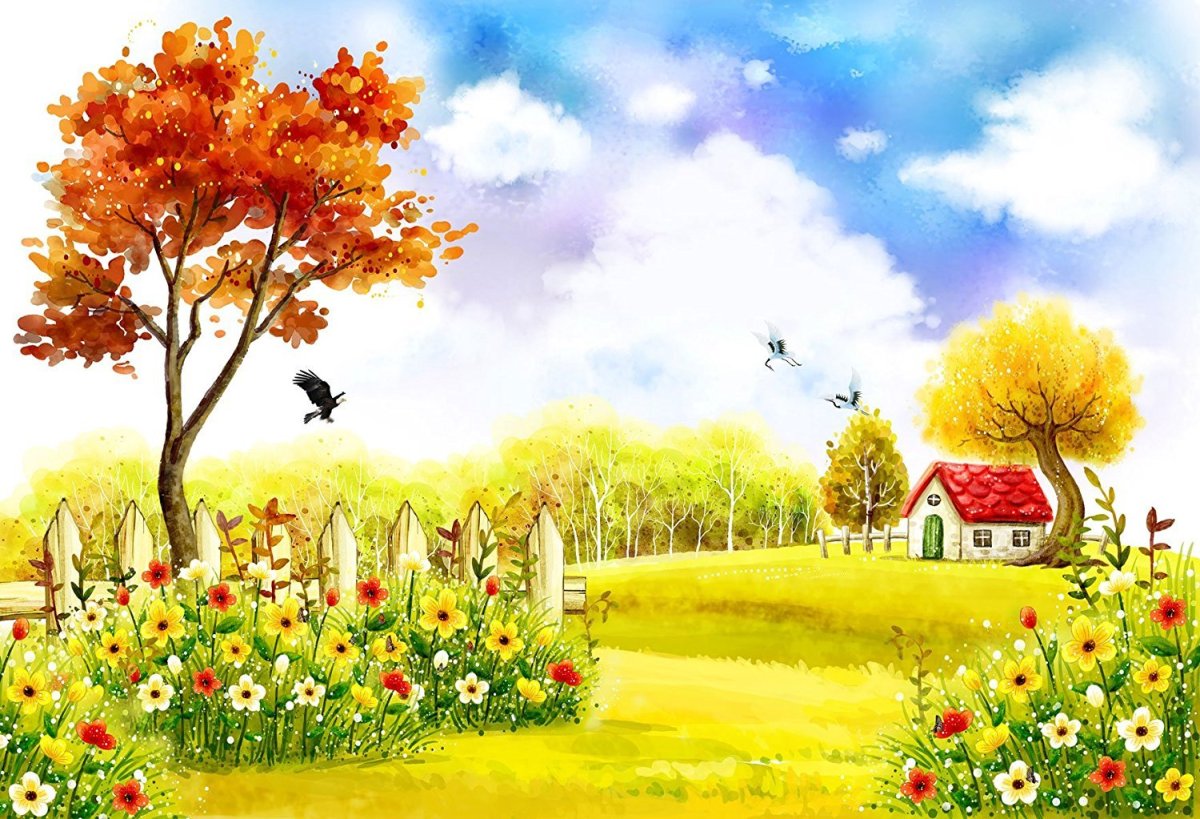 Мультяшный пейзаж с домиками