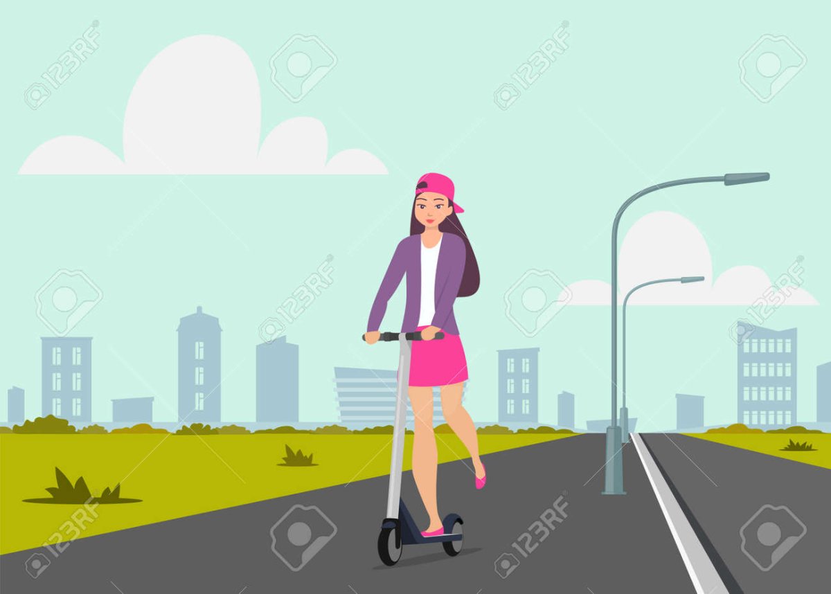 Девушка на самокате арт