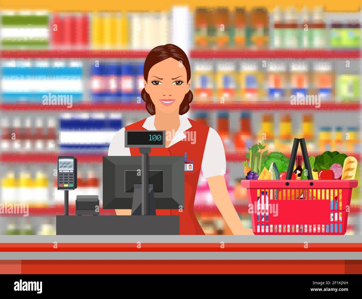 Продавец в продуктовый магазин Векторная