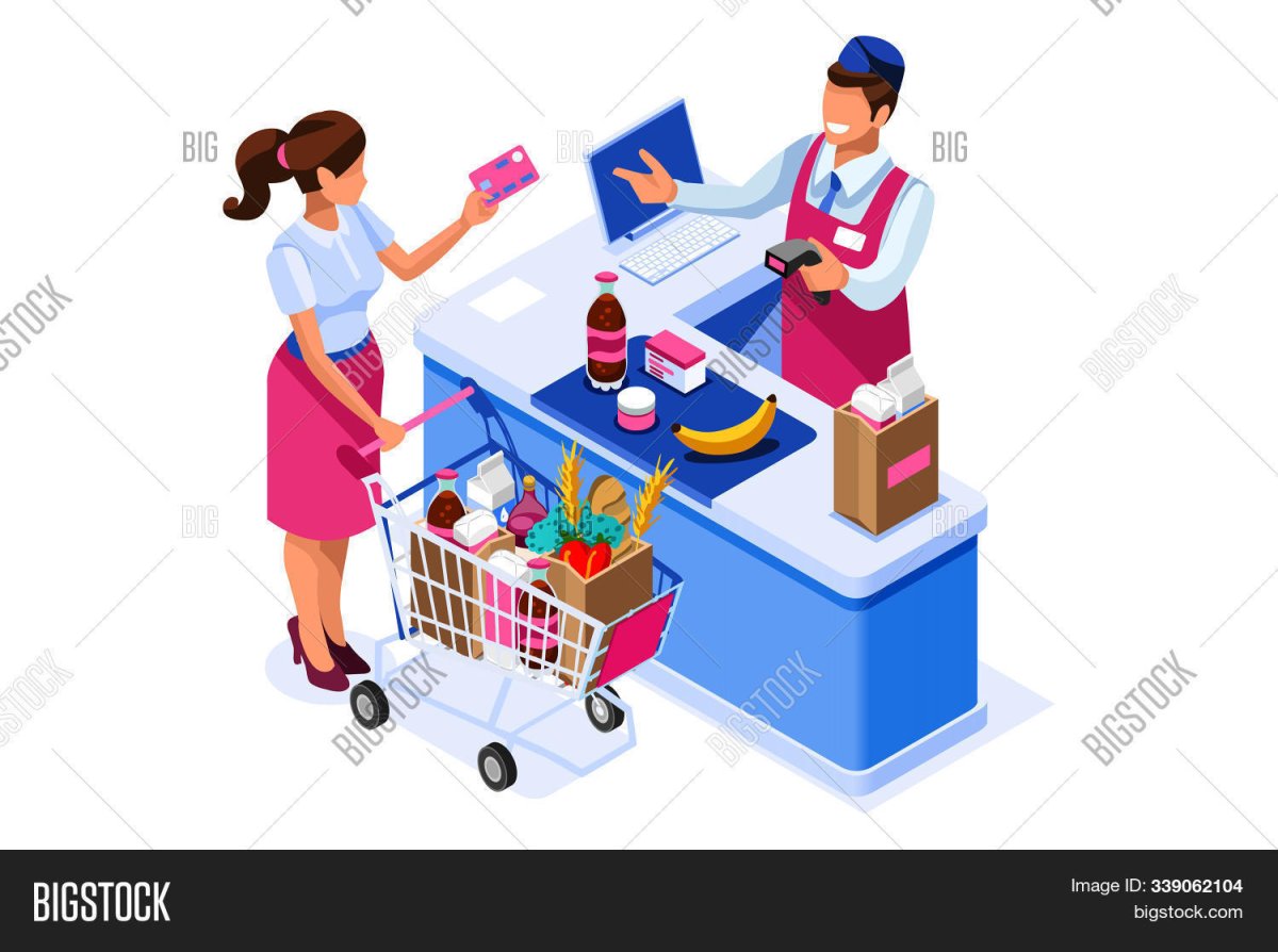 Продавец за прилавком вектор