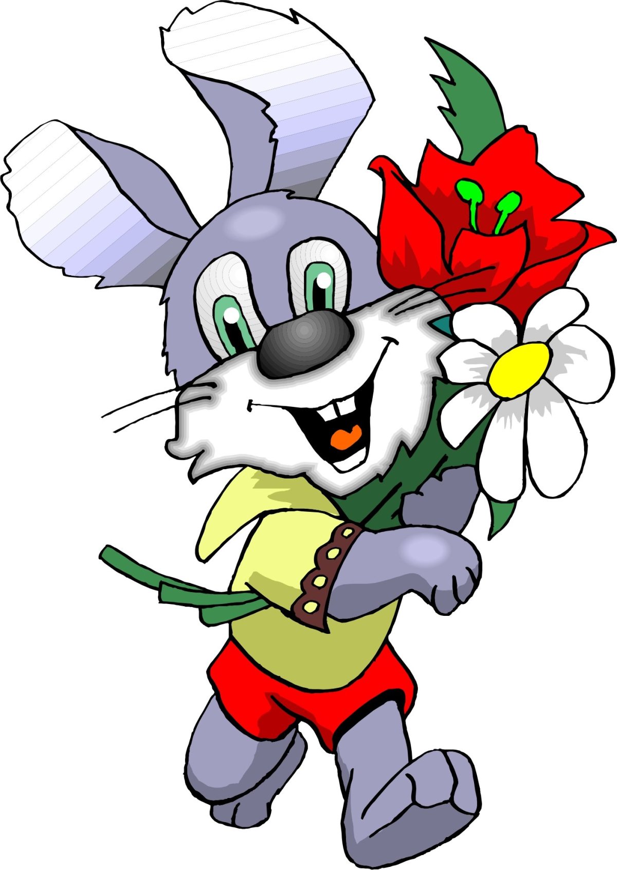 Заяц с большим букетом рисунок