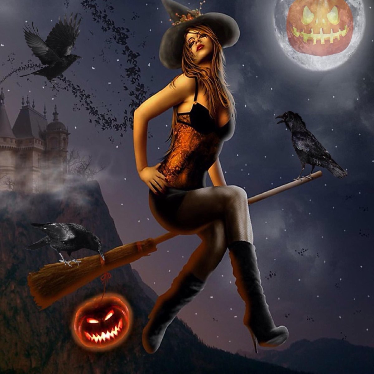 Ведьма на метле картинки