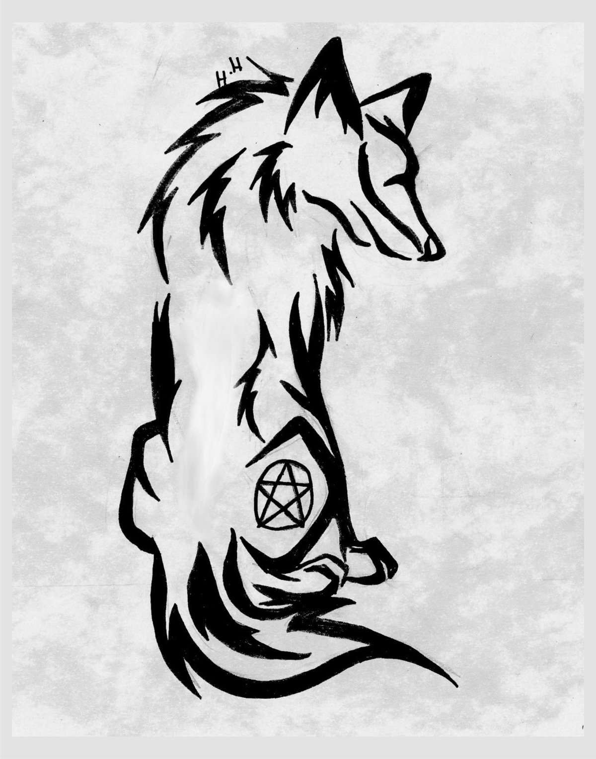 Тату волк черно белый