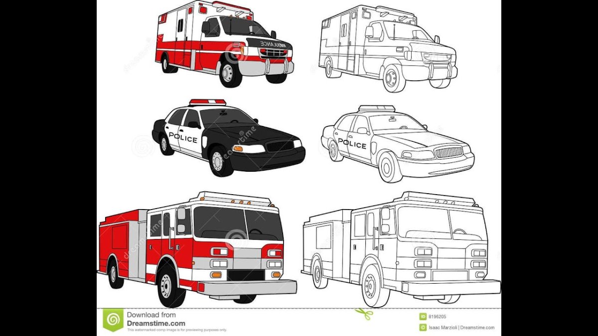 Пожарная скорая полиция раскраска