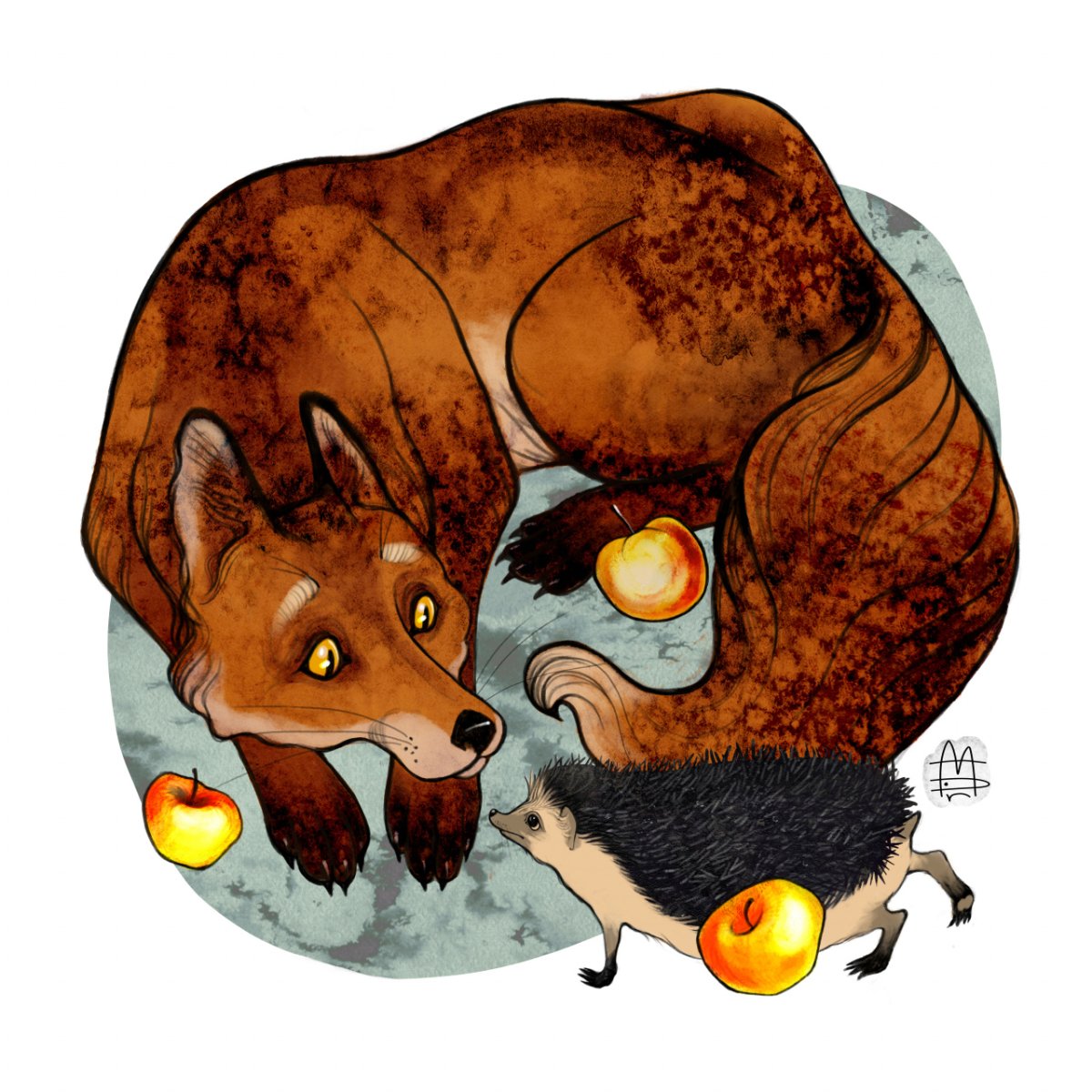 Енот и лиса арт