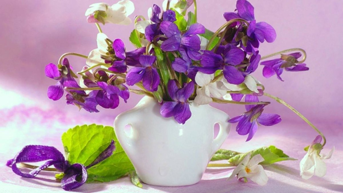 Фиалки в вазе