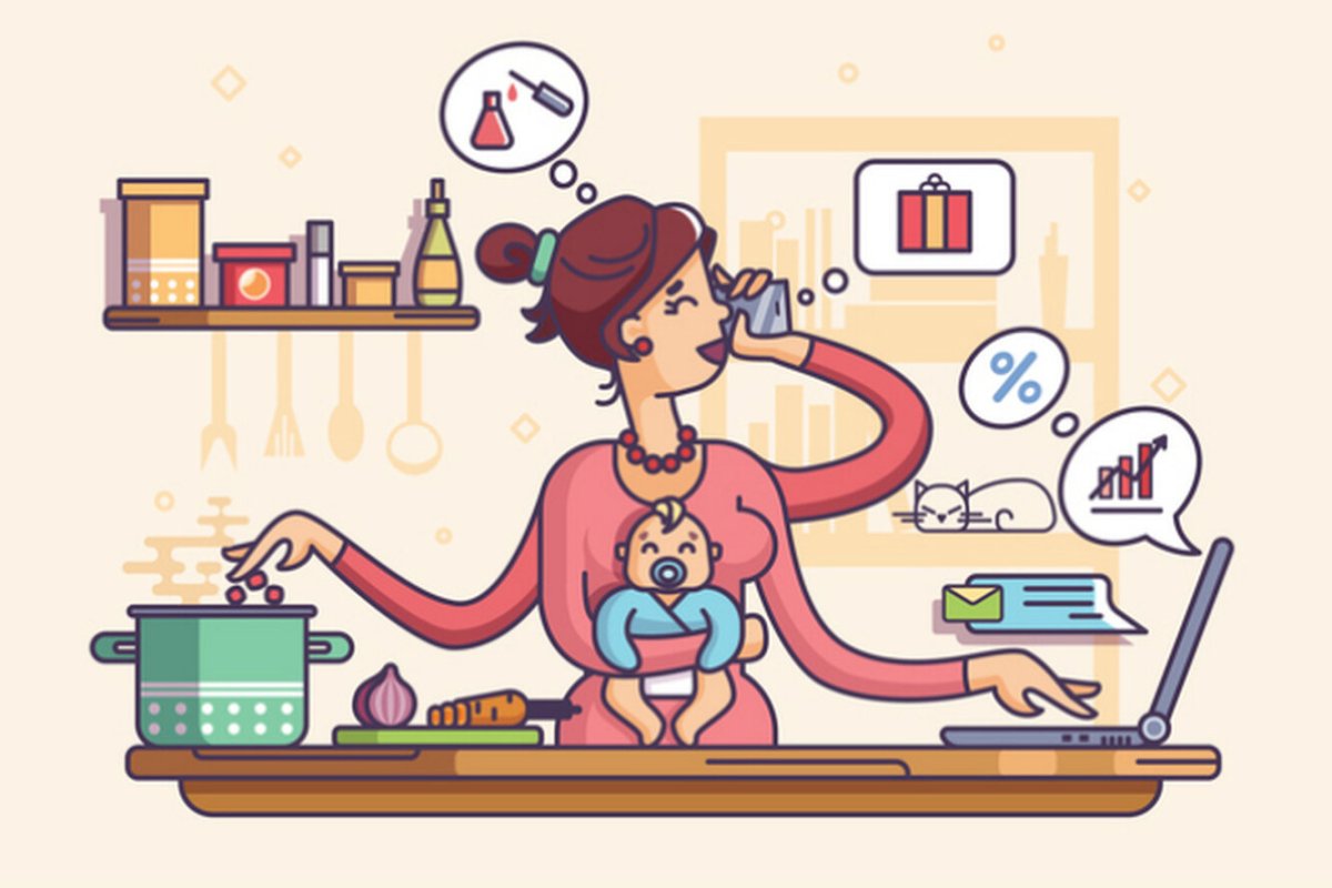 Женщина все успевает