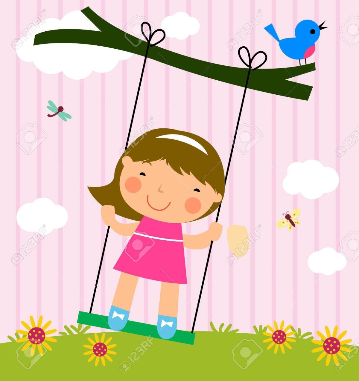 Девочка на качелях мультяшные