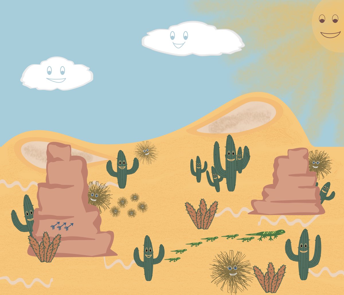 Пустыня с кактусами мультяшная