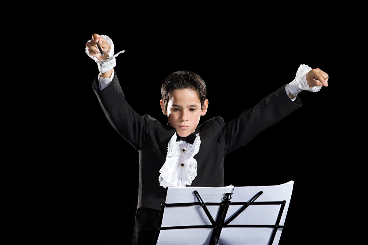 Дирижер и оркестр иллюстрация