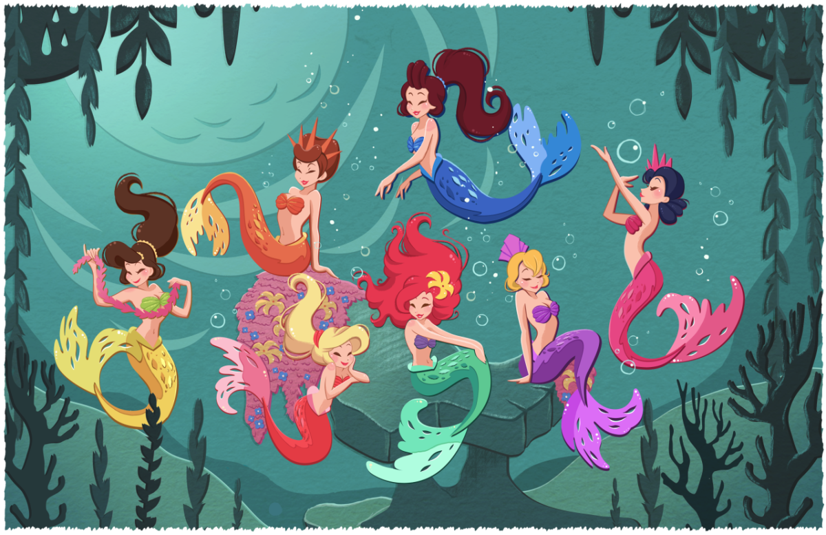 Русалка цветными карандашами