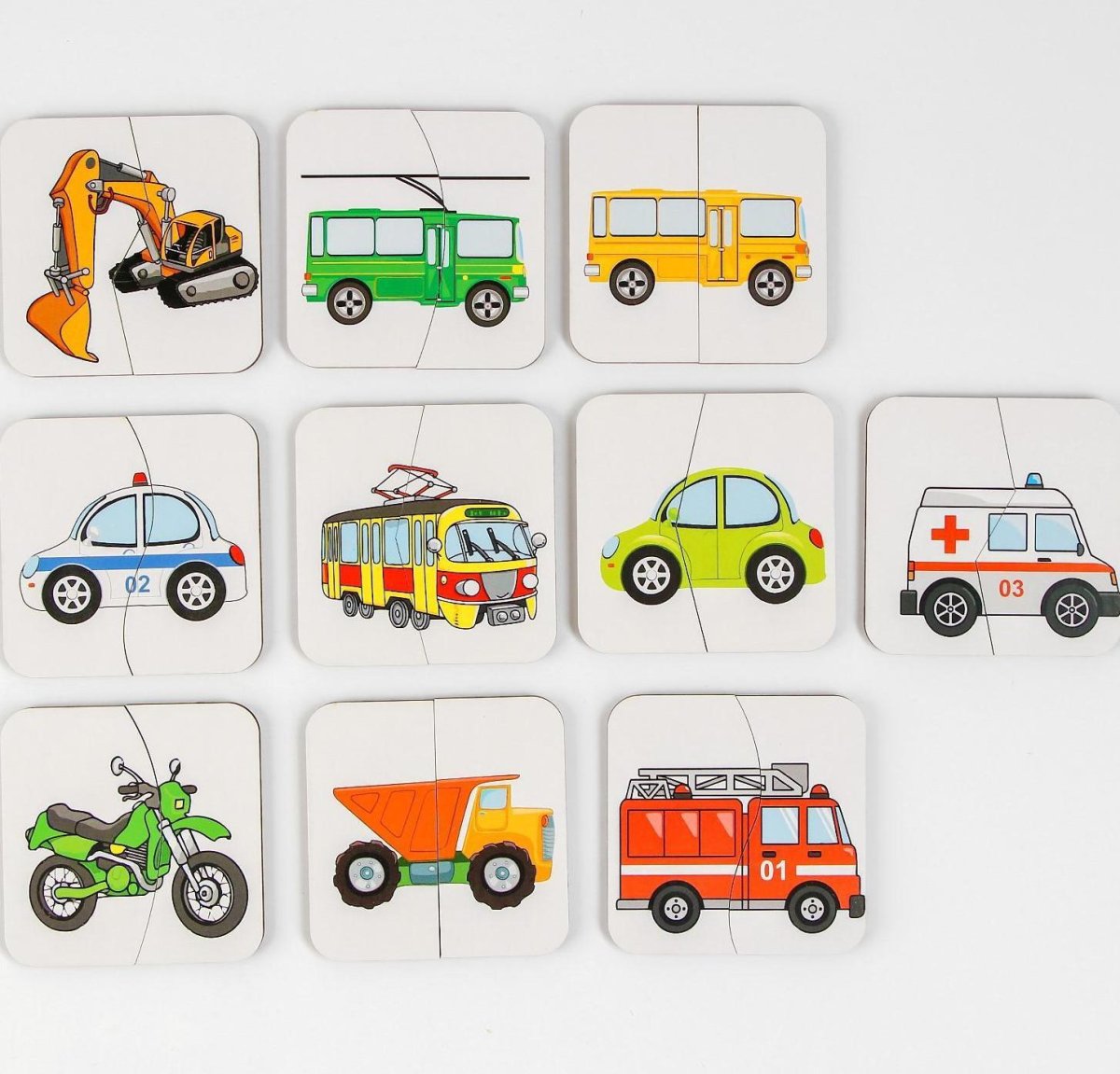 Пазлы половинки для малышей транспорт