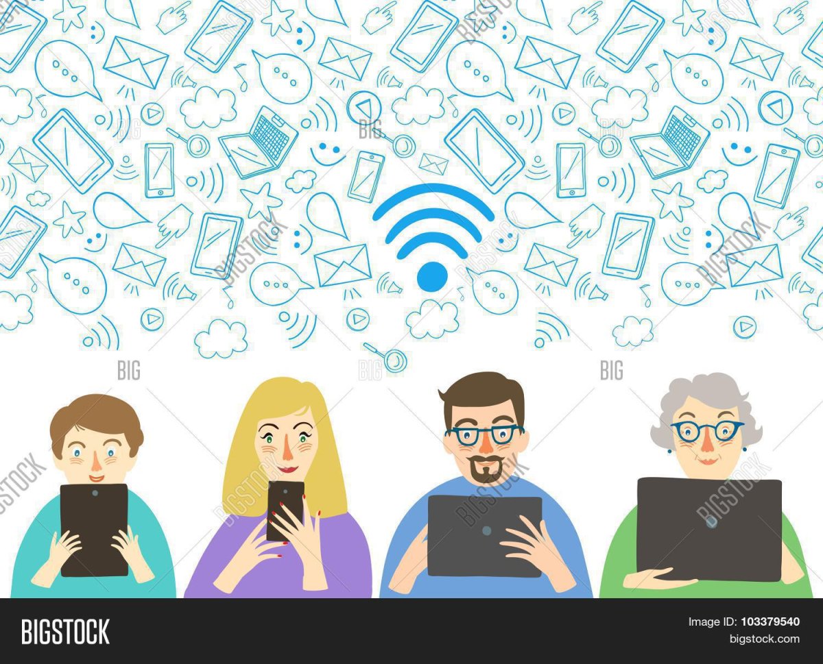 Человек и гаджеты иллюстрации