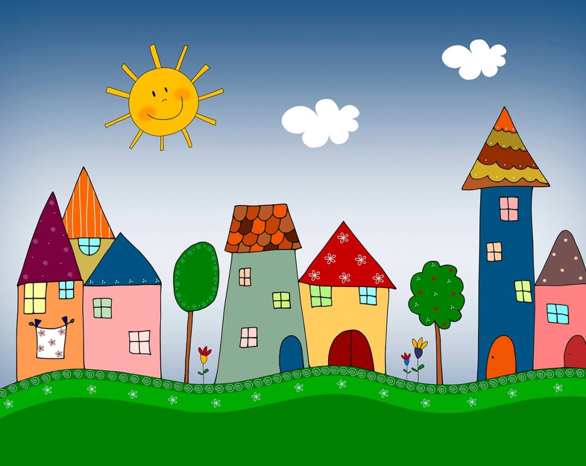 Домики городские рисунок для детей