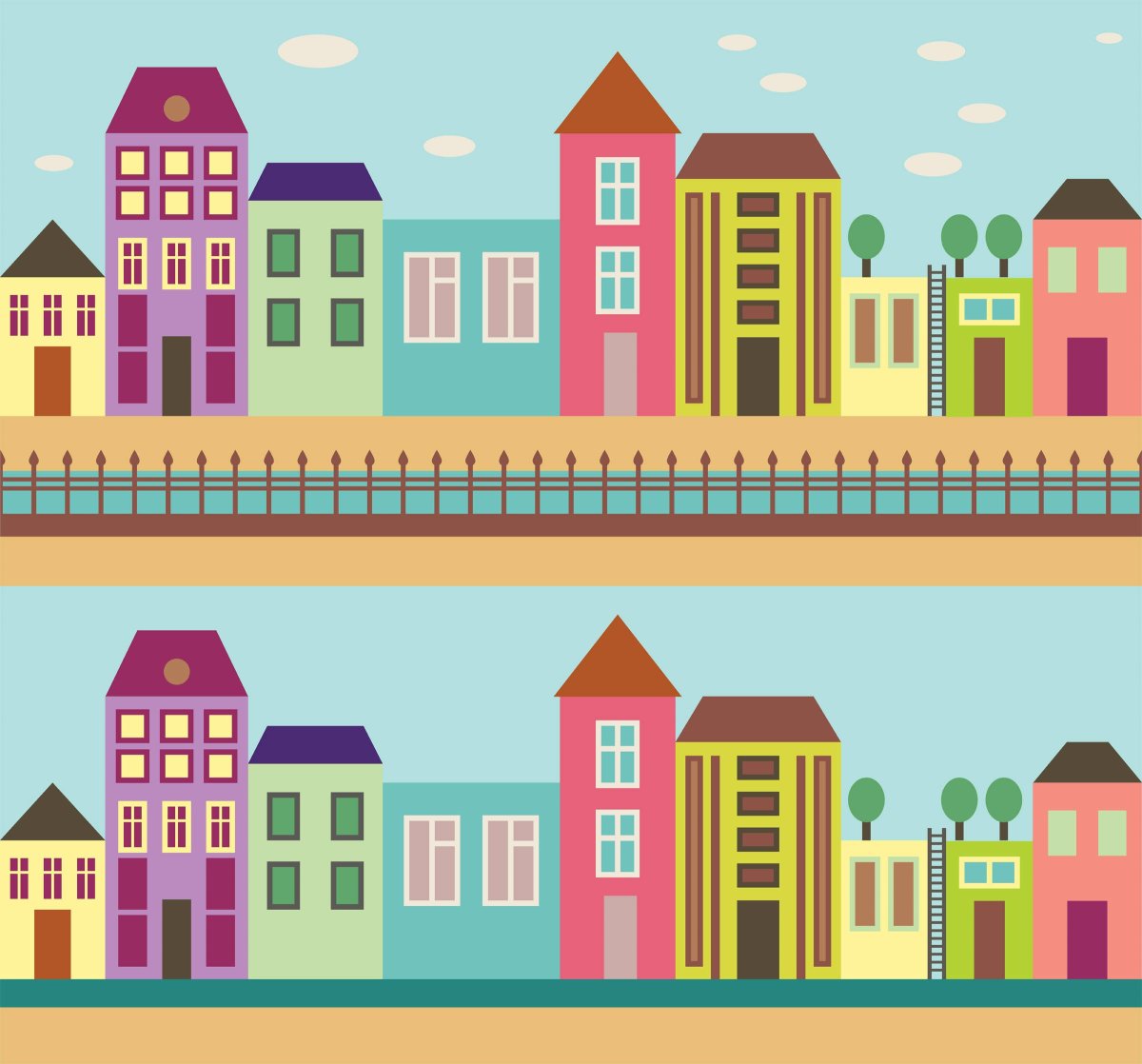 Цветные силуэты домов города для детей