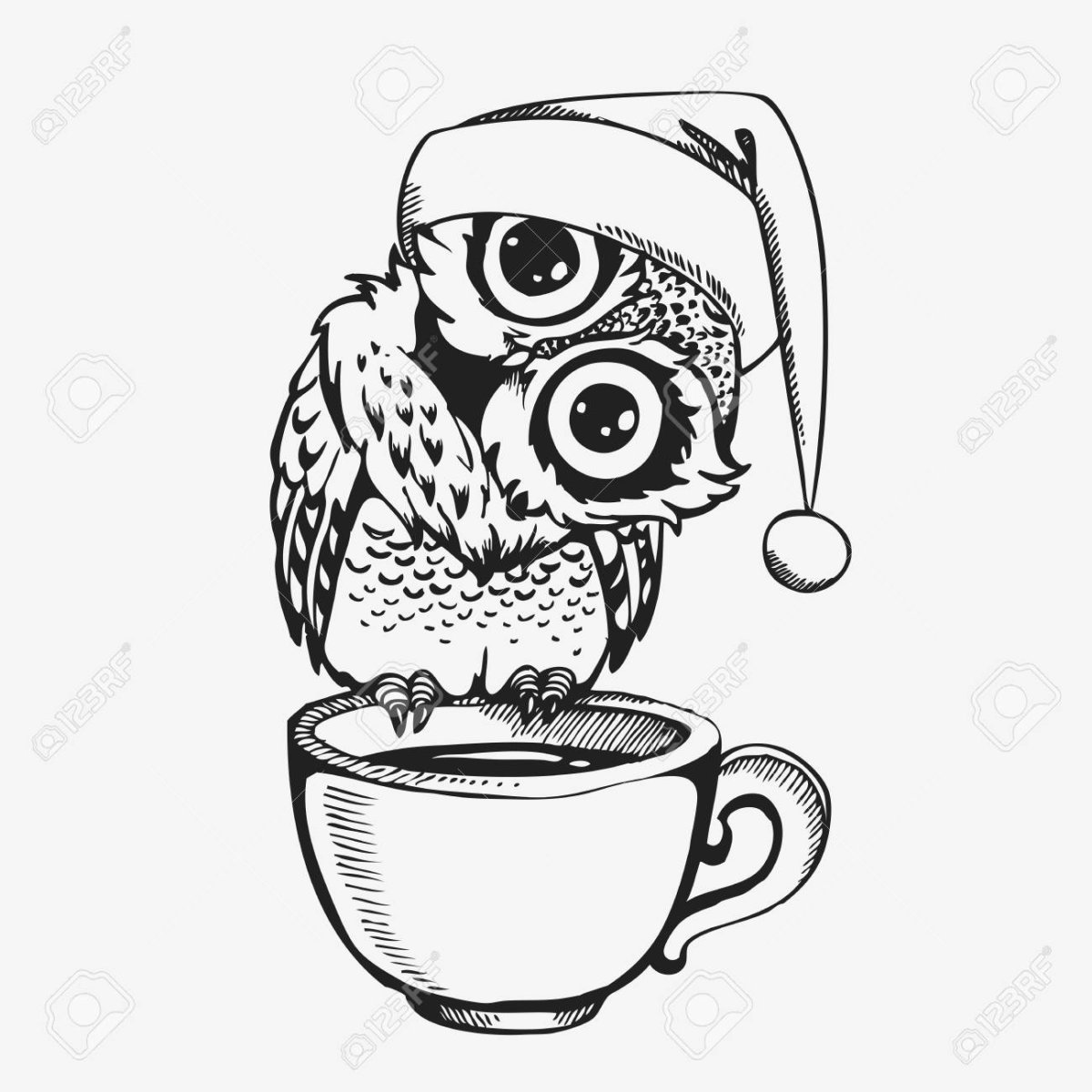 Сова с кофе раскраска