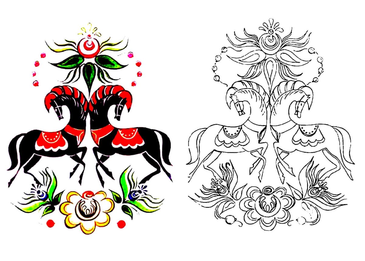 Городецкая роспись теневка