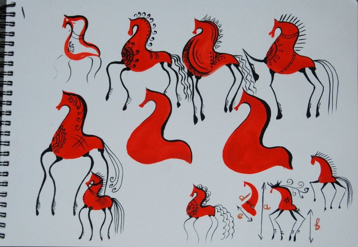 Городецкая роспись две лошади