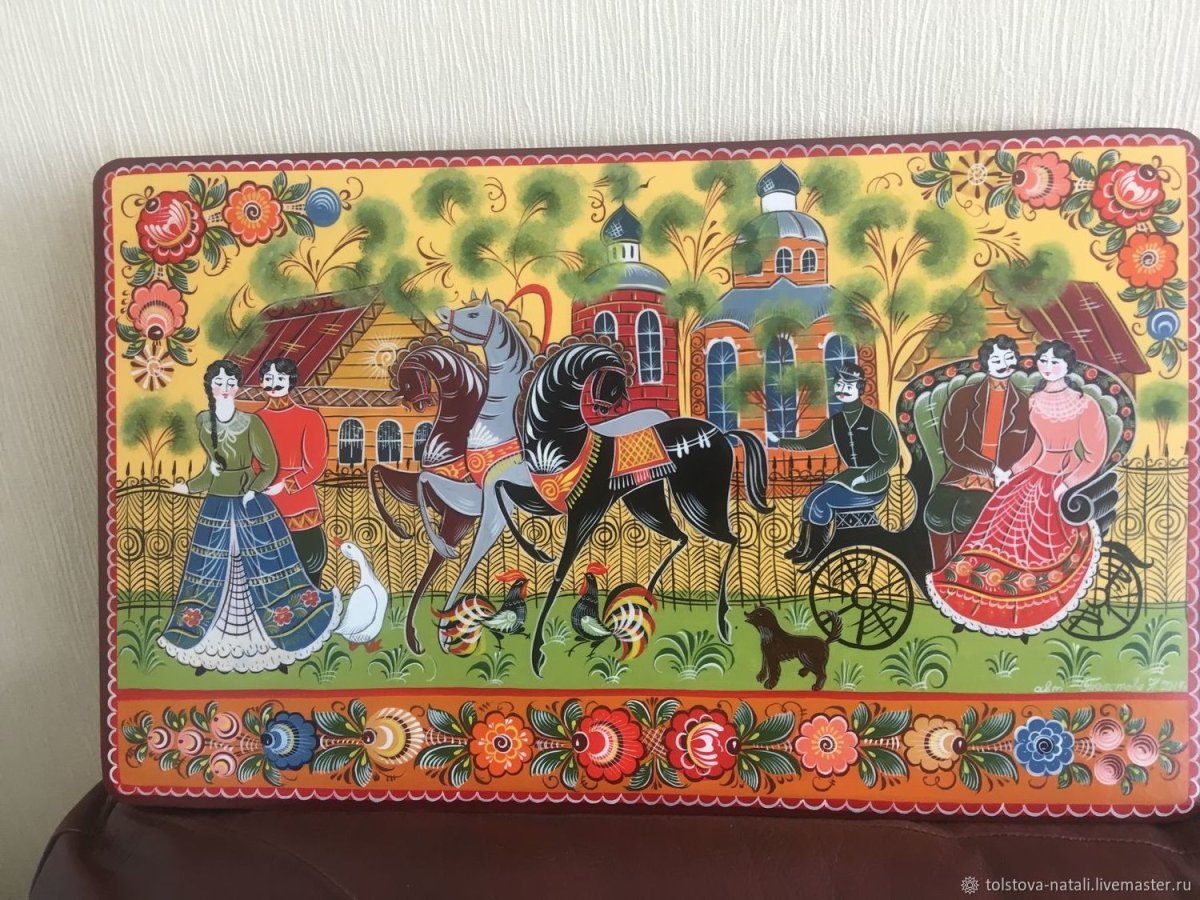 Кичменгско Городецкая роспись прялка