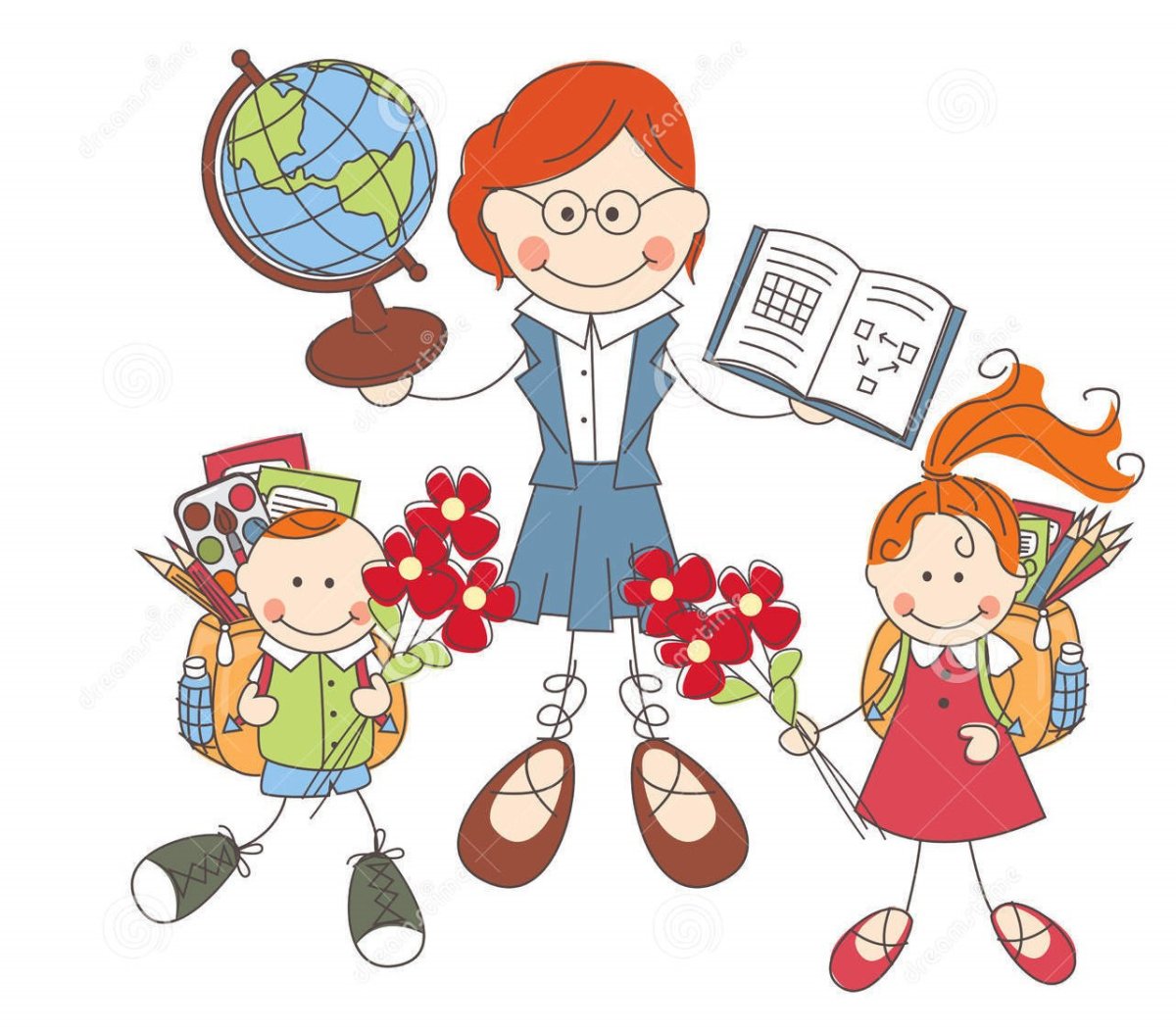 Учитель с детьми вектор