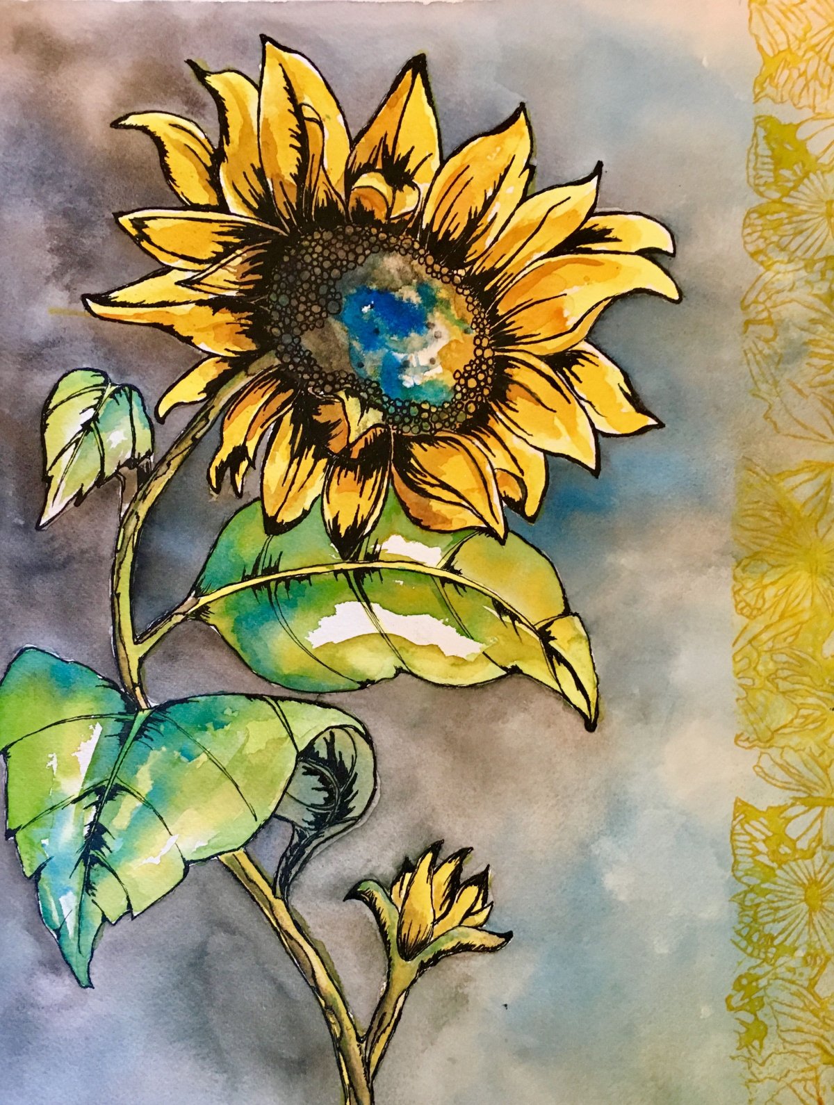Подсолнухи акварелью