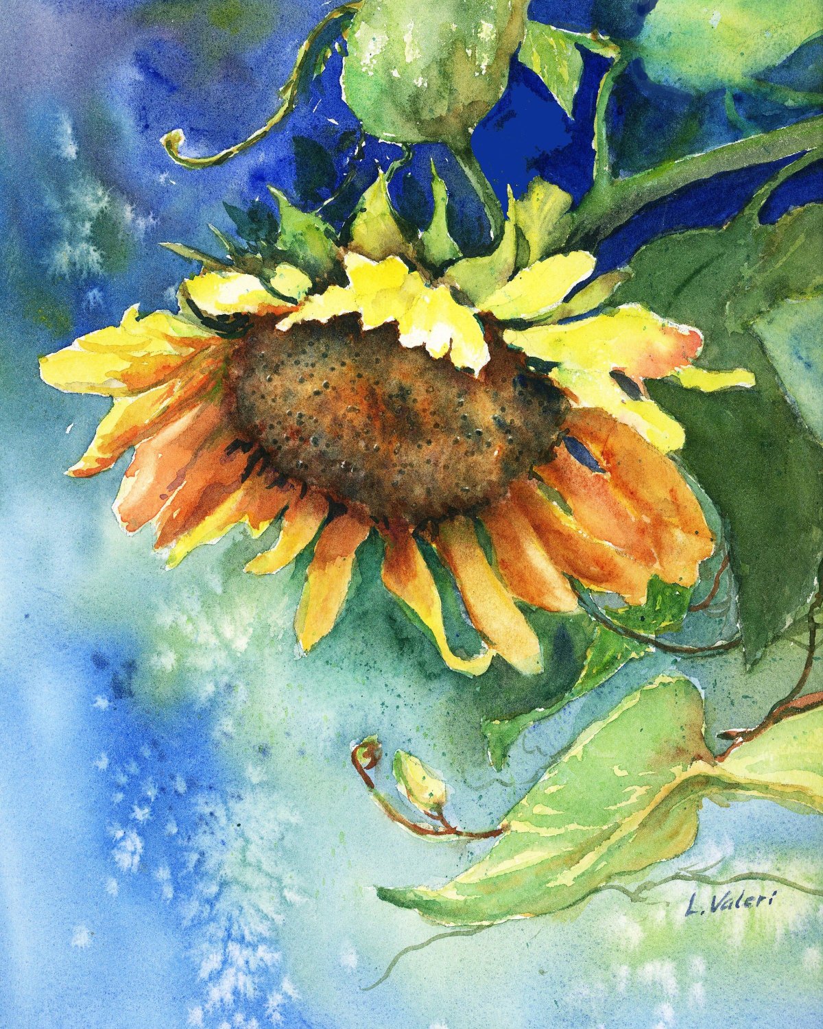 Карен Вернон акварель Подсолнухи