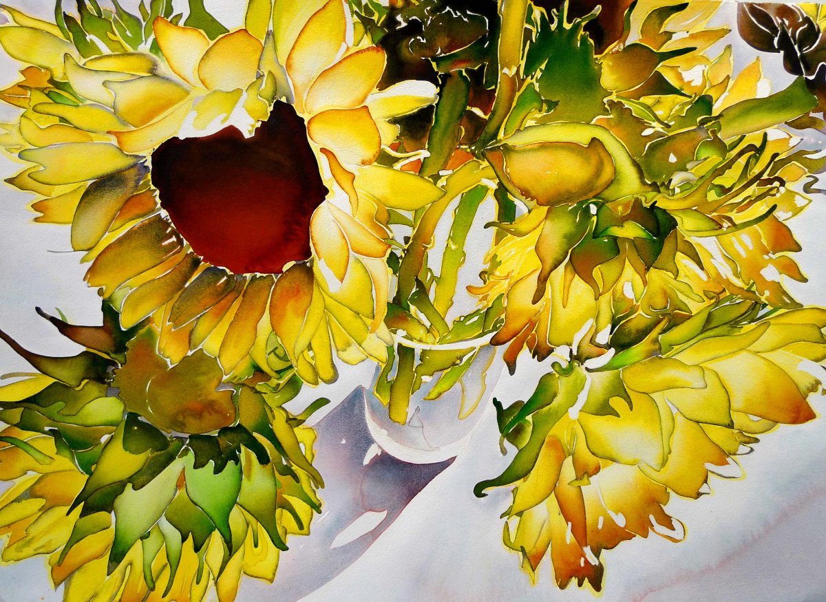 Подсолнухи акварель вектор