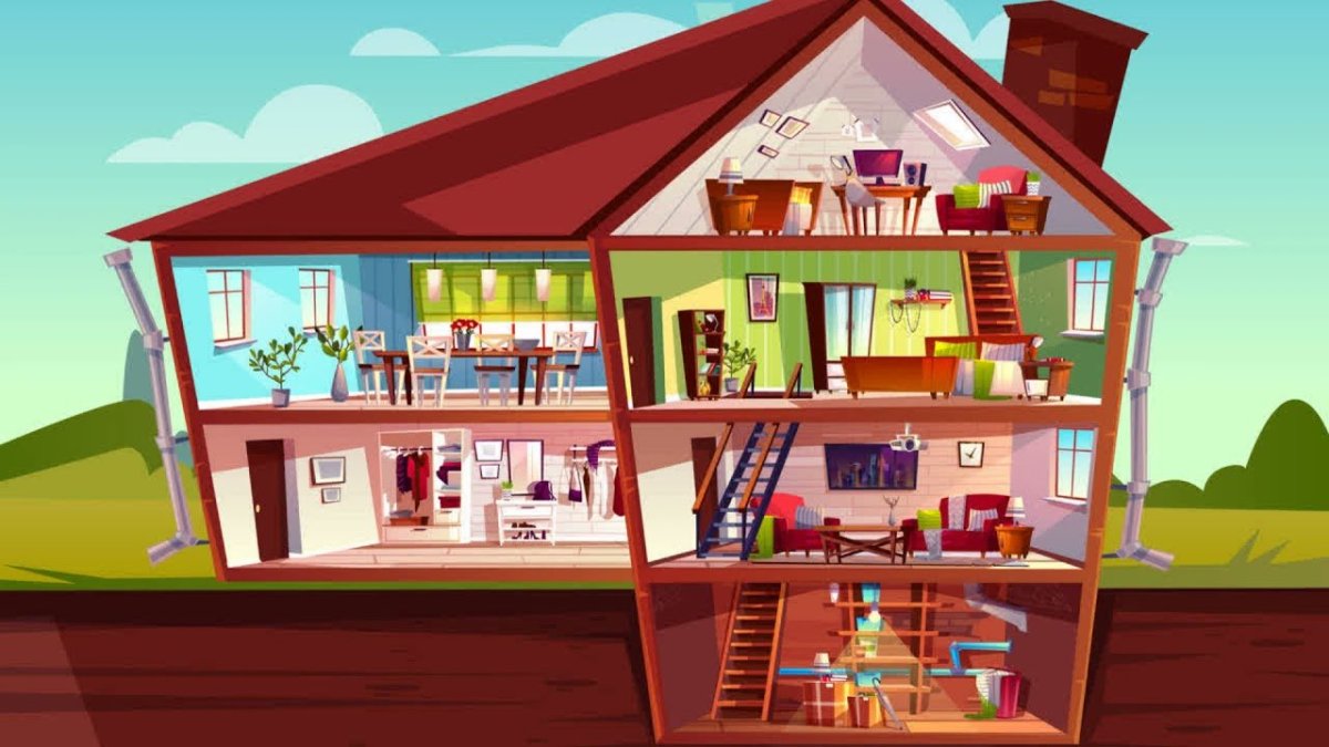 Домик в разрезе с мебелью