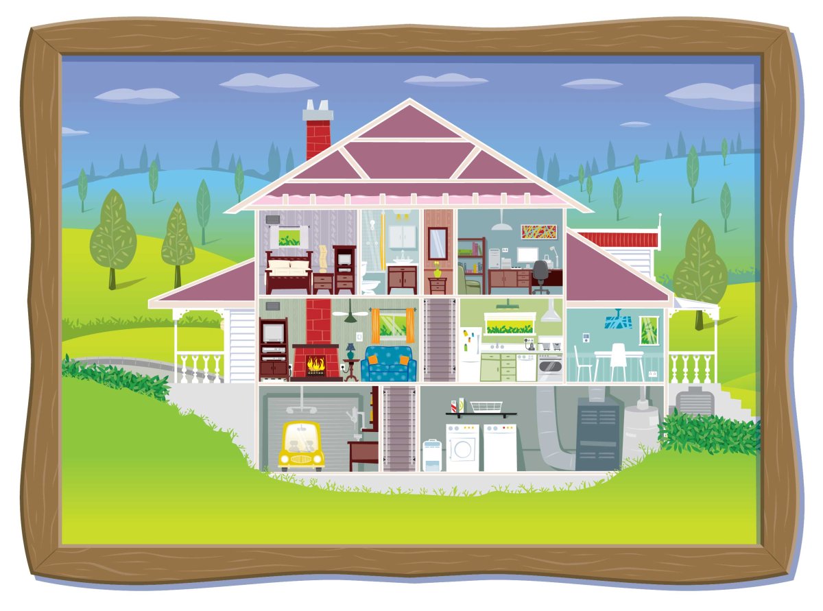 Дом в разрезе с комнатами