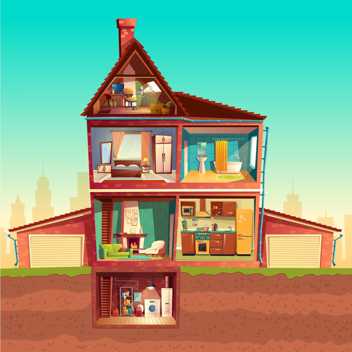 Мультяшный дом с комнатами