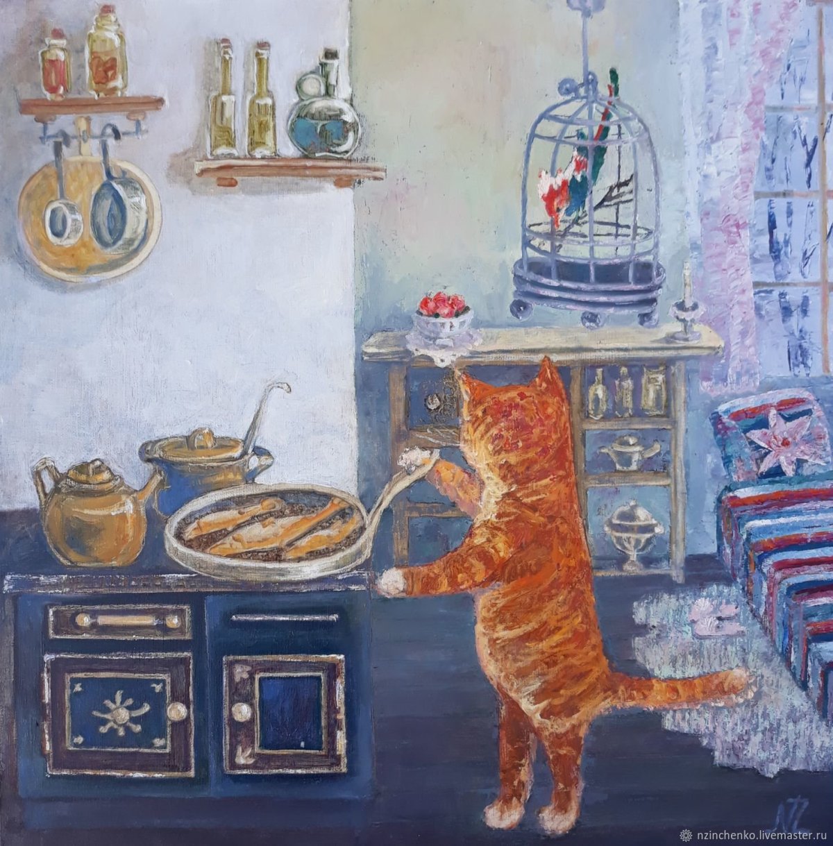 Кот у печки картина