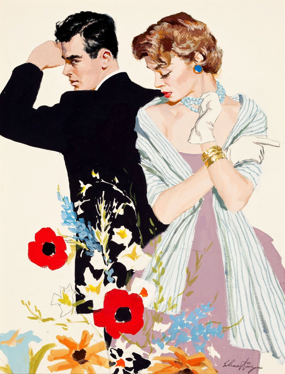 Ретро иллюстрации с мужчиной и женщиной