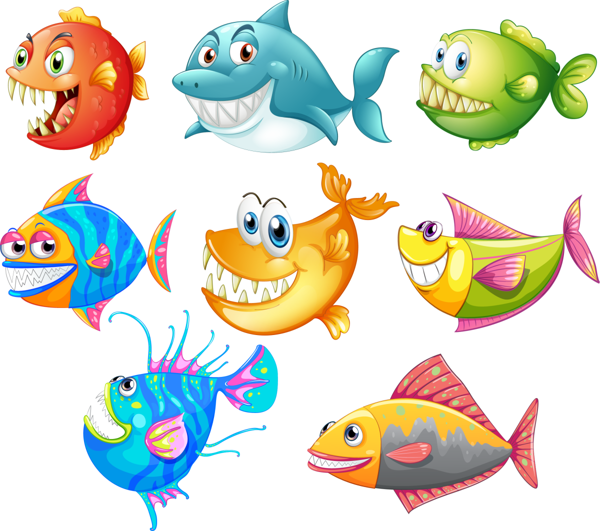 Много рыбы на белом фоне