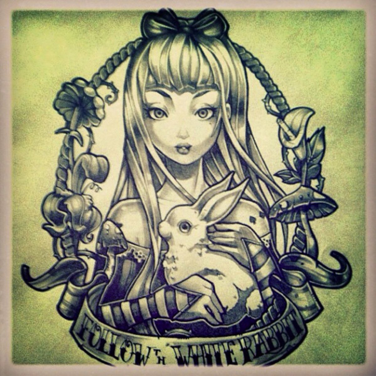 Тату Алиса в стране чудес эскиз