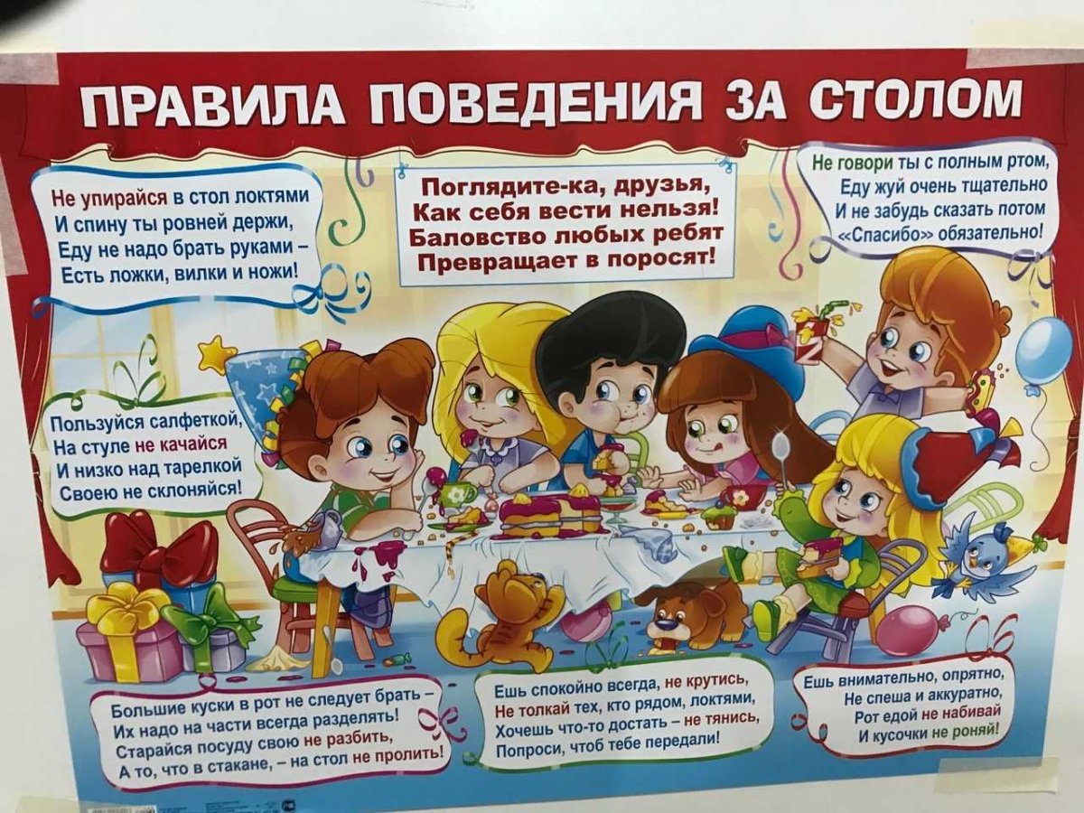 Плакат детям о правилах поведения за столом