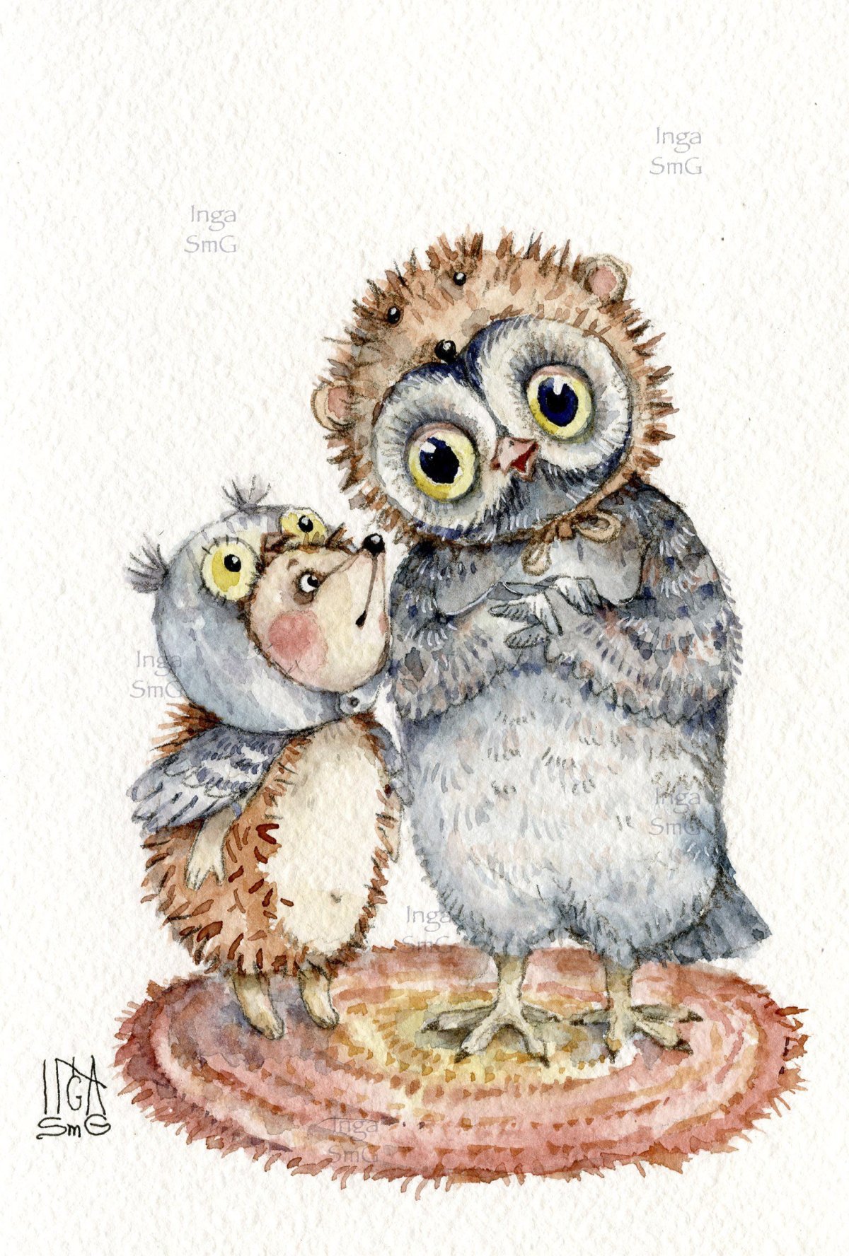Совы акварель Инга Измайлова