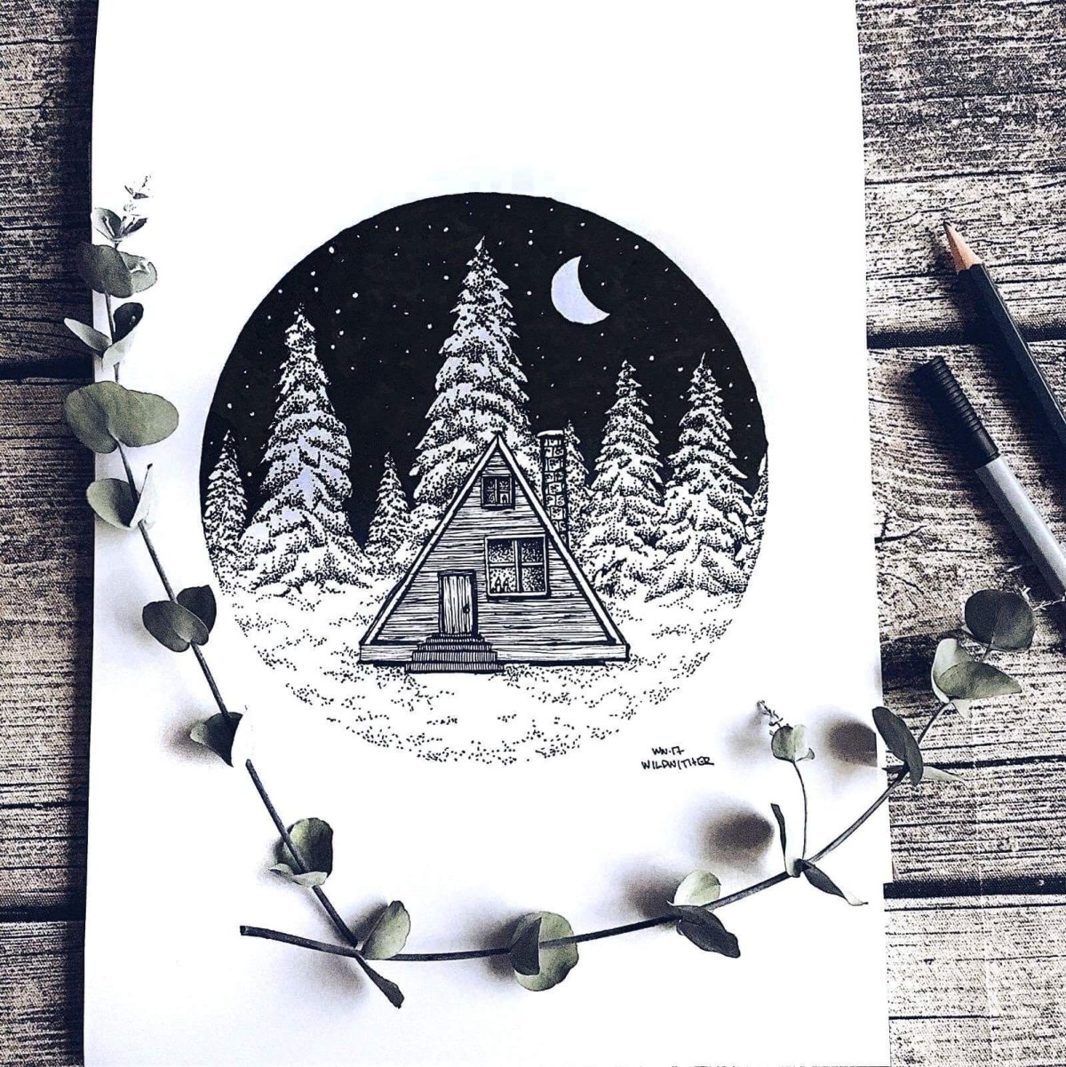 Зимний пейзаж раскраска для детей